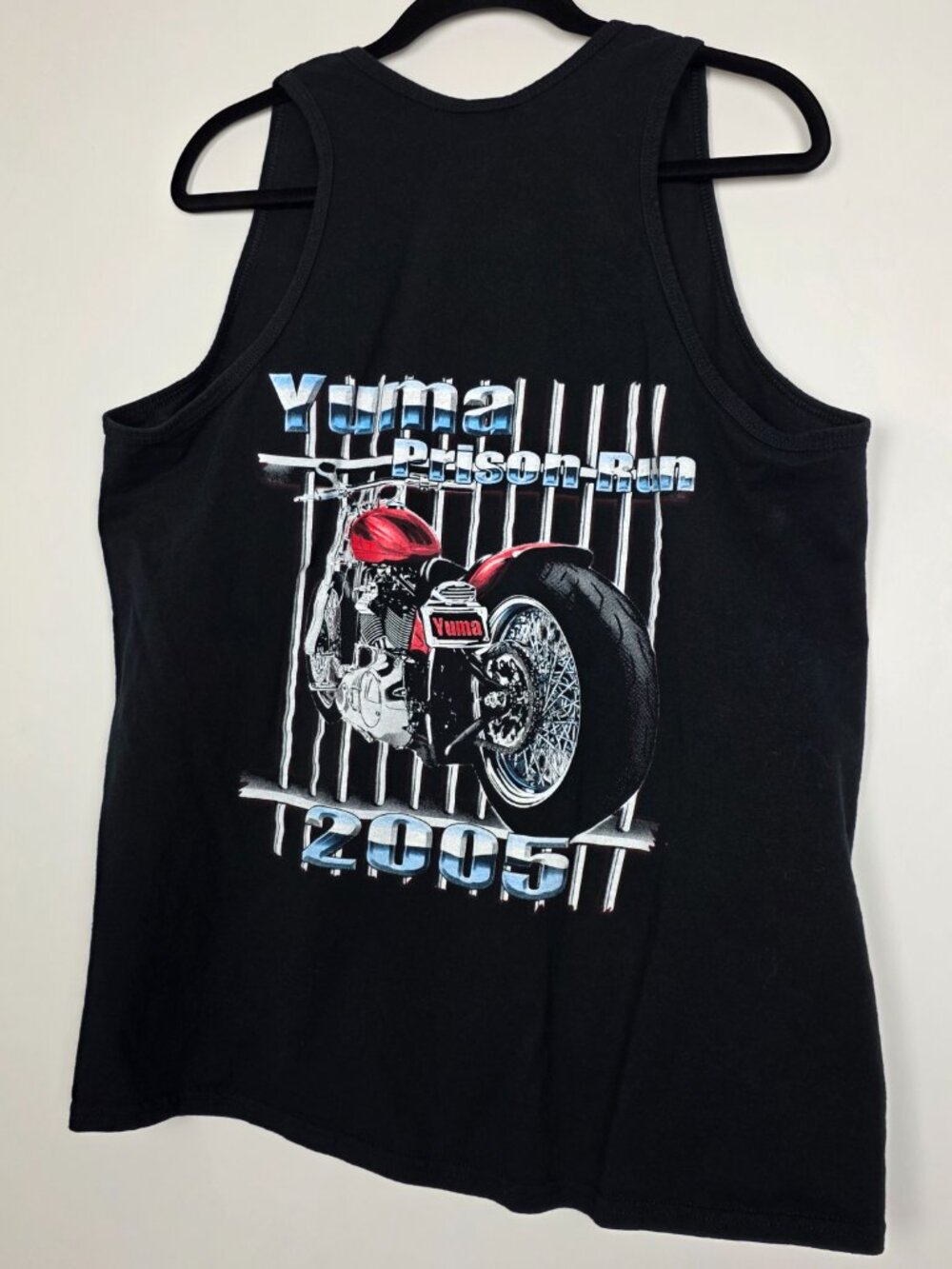 Vintage Y2K Gildan Yuma Prison Run 2005 Biker Mens Large Sleeveless Black Tank